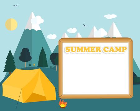 Flat cartoon style illustration nature landscape and trees. Summer Camp Concept. Vector Illustration EPS10のイラスト素材