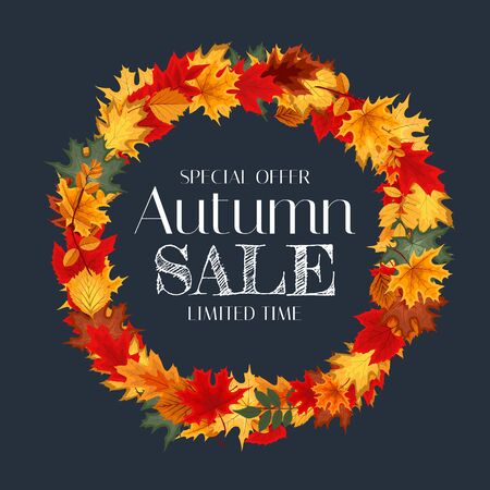 Autumn Sale Background Template with leaves. Special offer. Limited Time. Vector Illustration EPS10のイラスト素材