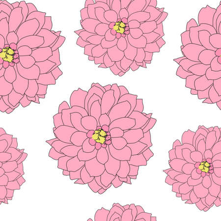 Abstract Hand Drawn Dahlia flower seamless pattern. Vector Illustration EPS10のイラスト素材