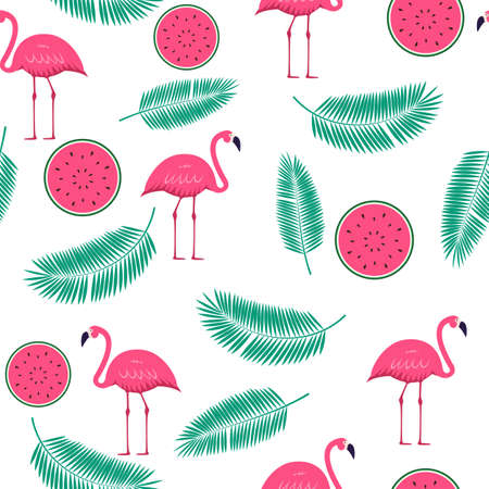 Pink Flamingo Seamless Pattern Background. Vector Illustration