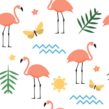 Pink Flamingo Seamless Pattern Background. Vector Illustration EPS10のイラスト素材