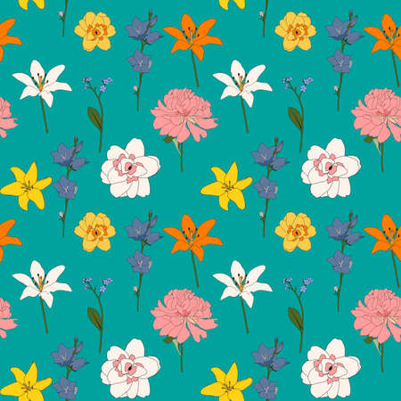 Abstract Hand Drawn flower seamless pattern background. Vector Illustration EPS10