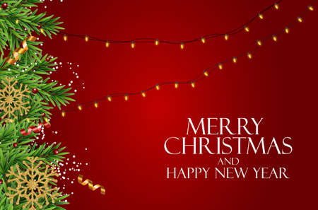 Holiday New Year and Merry Christmas Background with realistic Christmas tree. Vector Illustration EPS10のイラスト素材