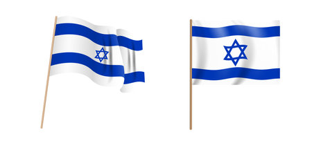 colorful naturalistic waving flag of the State of Israel. Vector Illustration.のイラスト素材