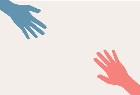 Two hands silhouette reaching towards each other. Vector Illustration.のイラスト素材