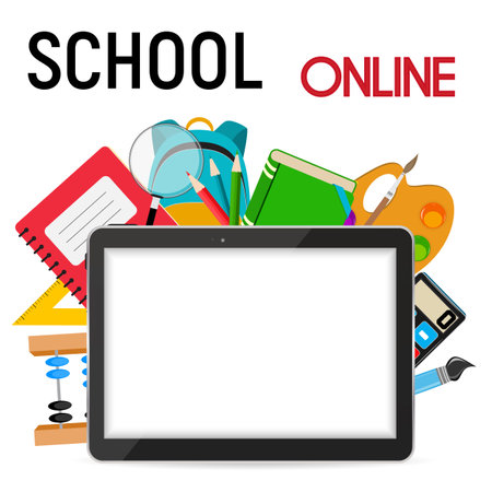 School Online Concept Background Vector Illustration. Square Template for social networks and messengersのイラスト素材