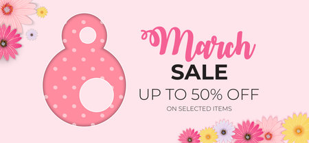 Poster International Happy Women's Day 8 March Greeting card sale banner Vector Illustrationのイラスト素材