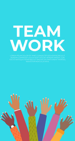 Team Work. People community integration concept with raised human hands.のイラスト素材