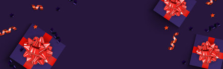 Holiday Background with Gift Box and Glossy Ribbon. Can Be used as poster, card, invitation. Vector Illustrationのイラスト素材