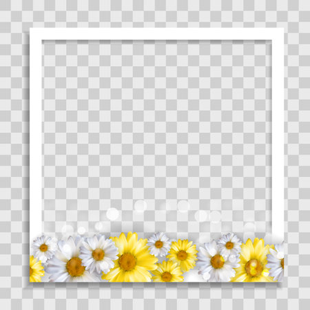 Empty Photo Frame Template with Spring Flowers for Media Post in Social Network. Vector Illustrationのイラスト素材