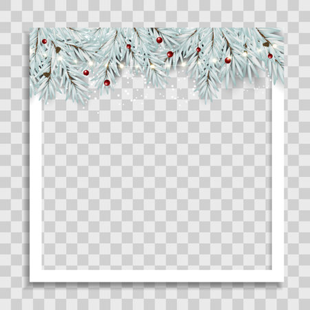 Holiday Photo Frame Template. Merry Christmas and Happy New Year Background. Vector Illustrationのイラスト素材