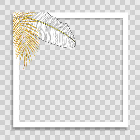 Empty Photo Frame Template with Summer Palm Leaves for Media Post in Social Network. Vector Illustrationのイラスト素材
