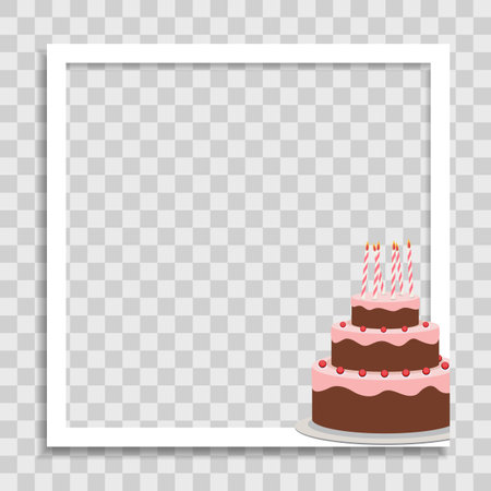 Empty Photo Frame Template with Birthday Cake for Media Post in Social Network. Vector Illustrationのイラスト素材