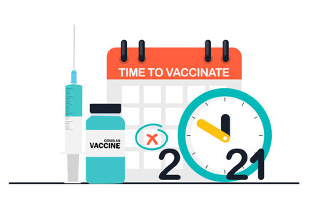 Time to vaccinate 2021 concept. Coronavirus vaccination concept. Vector Illustrationのイラスト素材