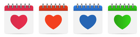 Happy Valentines Day. Calendars with hearts set on white background. 3d vector illustration.のイラスト素材