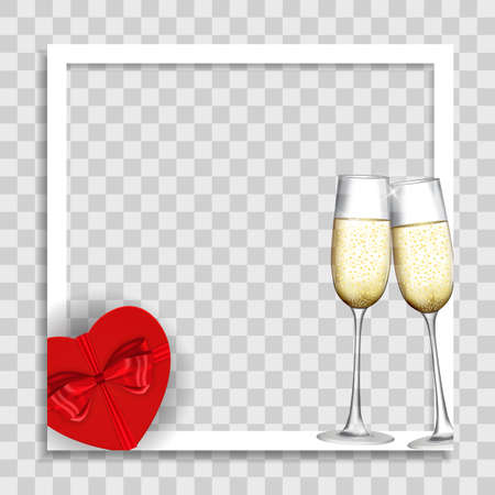 Empty Blank Photo Frame with Hearts Template for Media Post in Social Network for Valentine`s Day. Vector Illustrationのイラスト素材