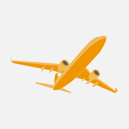 Air Cargo flies across the sky. Delivery of goods. Simple drawing. Tourist plane. Vector illustration on white backgroundのイラスト素材