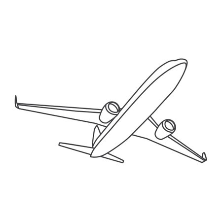 Air Cargo flies across the sky. Delivery of goods. Simple drawing. Tourist plane. Vector illustration on white backgroundのイラスト素材