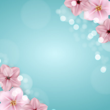 Realistic beautiful 3d sprind and summer pink flower background. Vector Illustrationのイラスト素材