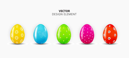 Realistic 3d Easter Egg Design Element Collection Set on Light Background. Vector Illustrationのイラスト素材