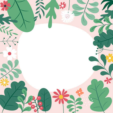 Abstract spring and summer flat simple natural background with flowers, plant and copy space for banner, greeting card, poster. Vector Illustrationのイラスト素材