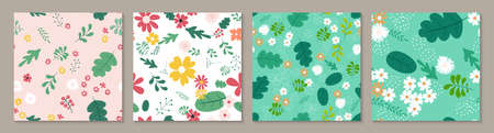 Collection Set Seamless Pattern Background with Simple Flower Design Elements. Vector Illustration