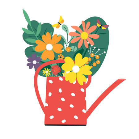 Water can with a bouquet of flowers. Spring and summer iconのイラスト素材