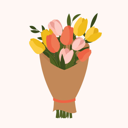 Bouquet of spring flowers tulips isolated on white background Vector Illustrationのイラスト素材