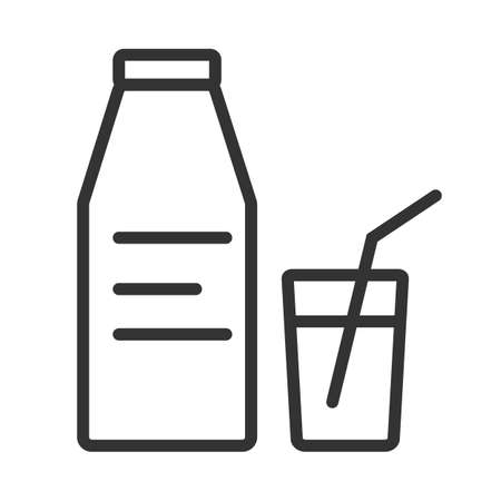 Bottle with drink and glass with straw. Simple food icon in trendy line style isolated on white background for web apps and mobile concept. Vector Illustration. EPS10のイラスト素材