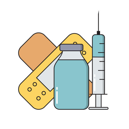 Vaccination Concept. Syringe, vaccine and patch medical icons in trendy line style isolated on white background for web applications and mobile concepts. Vector illustration EPS10のイラスト素材