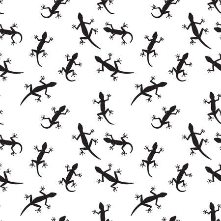 Black silhouette creeping of lizard on white background. Seamless pattern. Vector Illustration. EPS10のイラスト素材