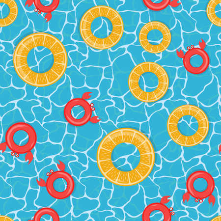 Pool water and lifebuoy seamless pattern background. Vector Illustration EPS10