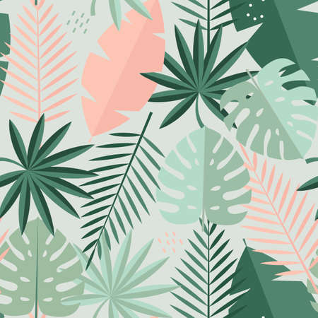 Tropical Palm Leaves Seamless Pattern Background. Vector Illustration EPS10のイラスト素材