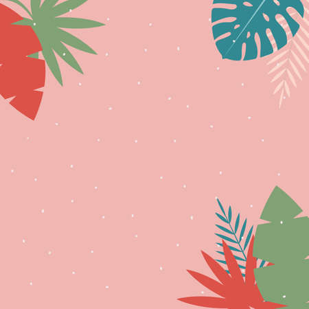Simple Tropical Palm and Motstera Leaves Natural Background. Vector Illustration EPS10のイラスト素材