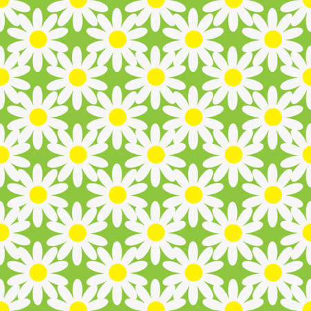Blooming chamomile on green background, seamless pattern. Vector Illustration.のイラスト素材