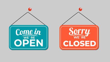Come in We Are Open, Sorry We're Closed Icon Sign Set Vector Illustration EPS10のイラスト素材