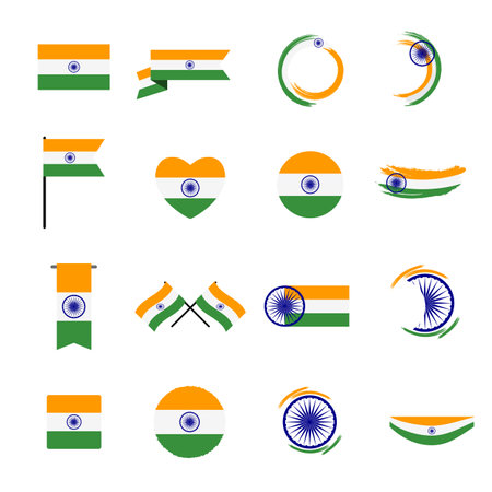 16 Abstract India Flag Sign Icon Collection Set.のイラスト素材