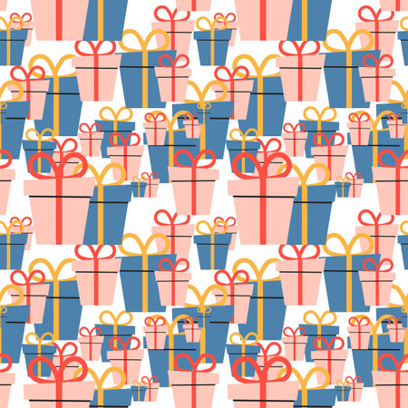 Cartoon holiday boxes with bows. seamless pattern. Vector Illustrationのイラスト素材