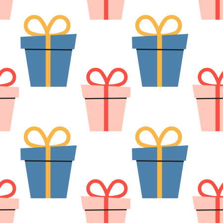 Cartoon holiday boxes with bows. seamless pattern. Vector Illustrationのイラスト素材