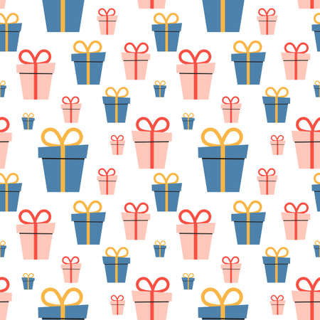 Cartoon holiday boxes with bows. seamless pattern. Vector Illustrationのイラスト素材