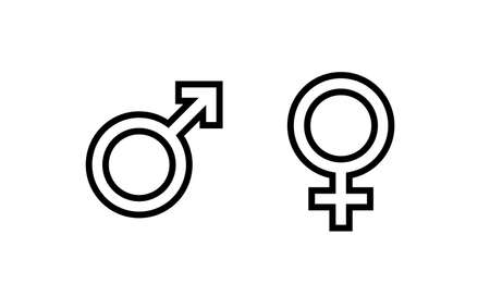 Black Male and female sign. Circle with an arrow and cross down. Belonging to the masculine or female gender. Vector Illustrationのイラスト素材