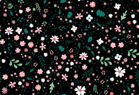 Cute colorful vector texture with flowes, leaves and plants. Illustration with natural elements. Brand new Pattern for your business.のイラスト素材
