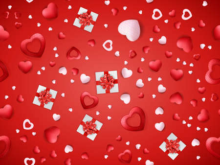 Love red background with hearts. Vector Illustration