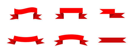 Set of Red colorful curved ribbon on white background. Vector Illustration.のイラスト素材
