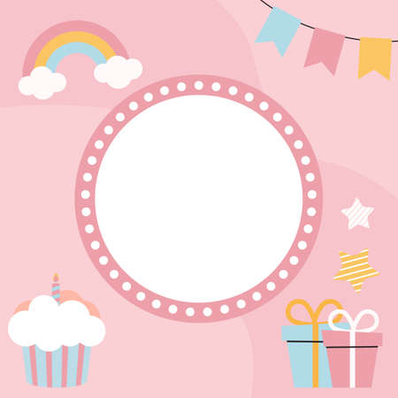 Birthday Kids card with frame. Vector Illustrationのイラスト素材
