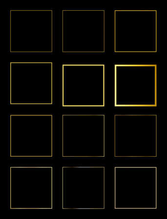 Set of square golden frame on black backgroundのイラスト素材