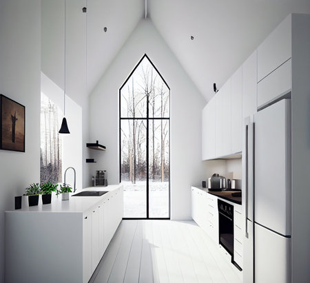Modern Minimalist Kitchen Interior Design. Generative AIの素材