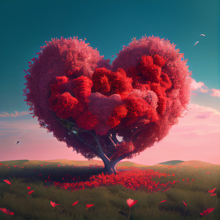 Pink Heart Shaped Tree. Generative AIの素材