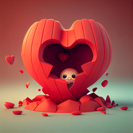 Red love heart. Generative AI.の素材