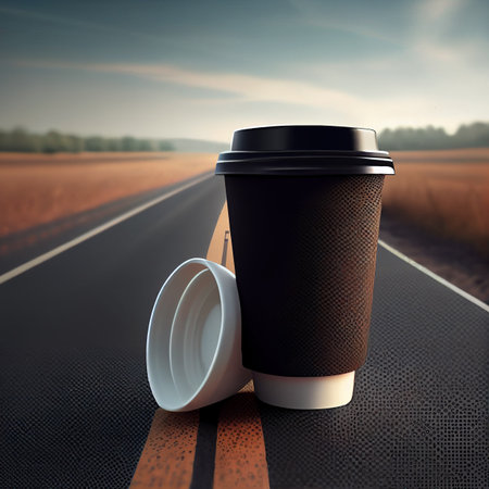 Coffee to go on the background of the road. Illustration AI Generativeの素材